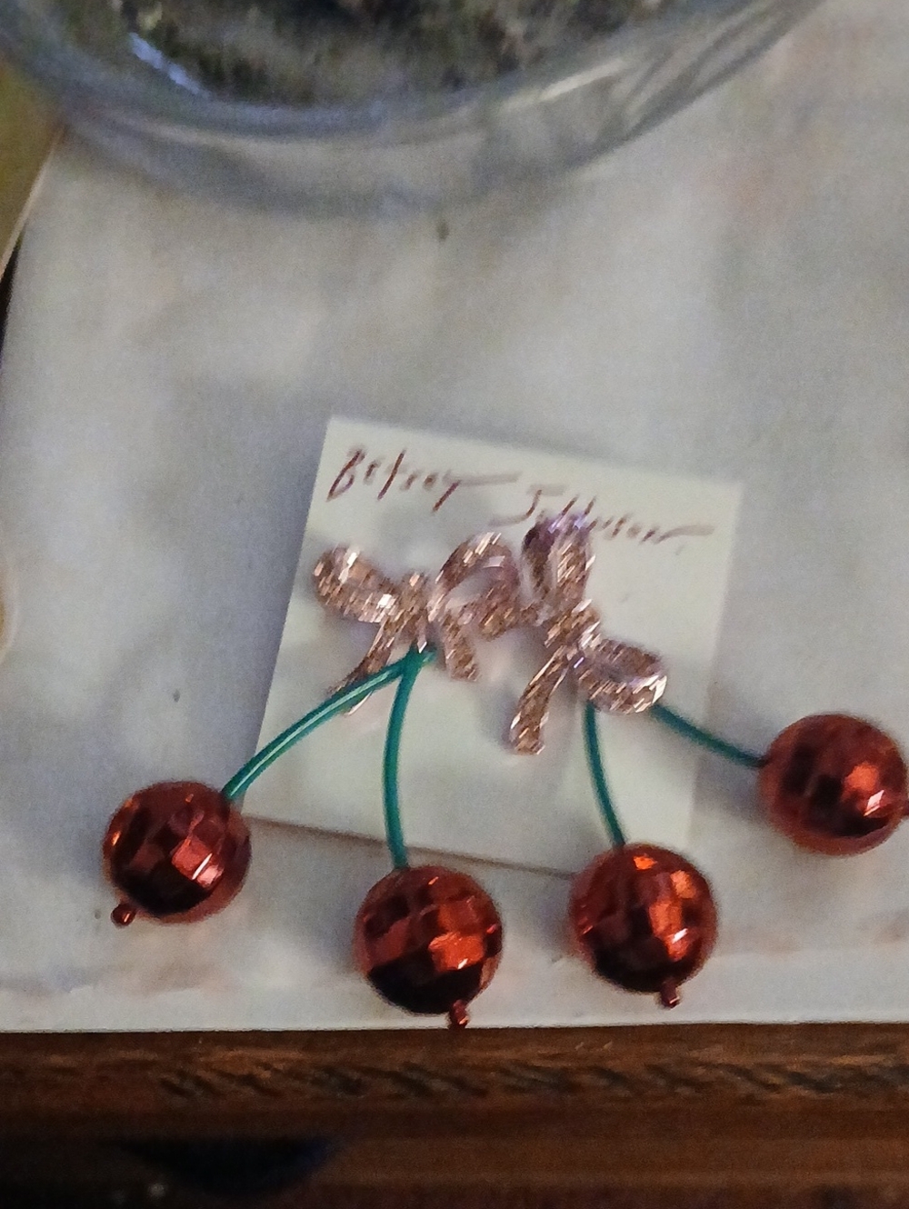 Betsey Johnson Red Sequin Cherry Earrings with Rose Gold Bow